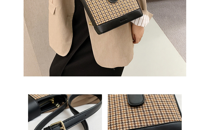 Fashion Black With Brown Plaid Stitching Crossbody Shoulder Bag,Messenger bags