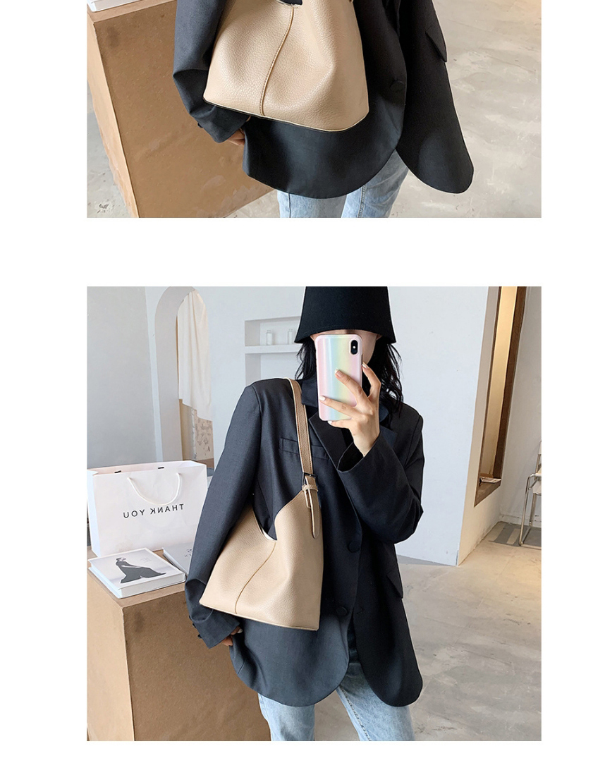 Fashion Black Solid Color Soft Leather Stitching One-shoulder Mother And Daughter Bag,Messenger bags