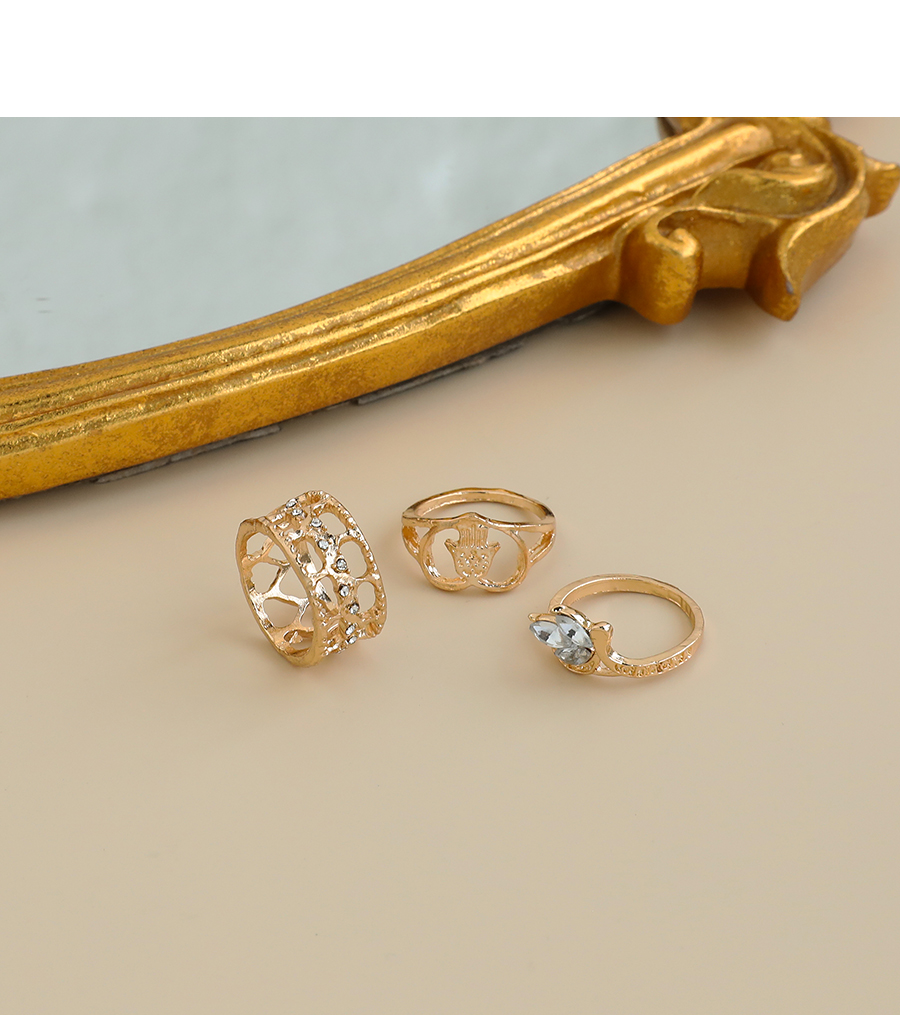 Fashion Golden Alloy Diamond Palm Love Ring Set,Rings Set