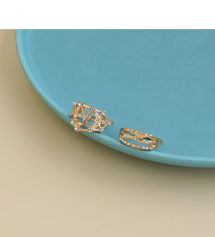 Fashion Golden Alloy Diamond Hollow Eye Drop Diamond Ring Set,Rings Set