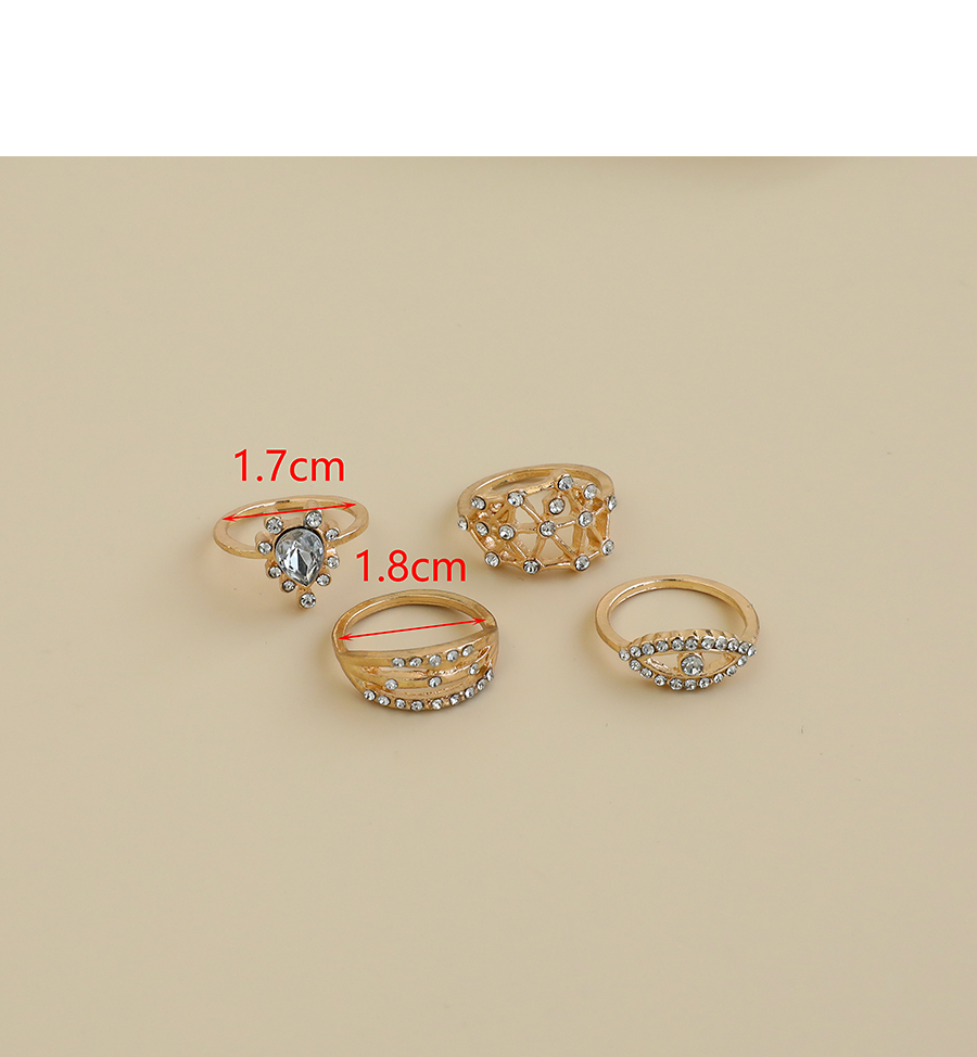 Fashion Golden Alloy Diamond Hollow Eye Drop Diamond Ring Set,Rings Set