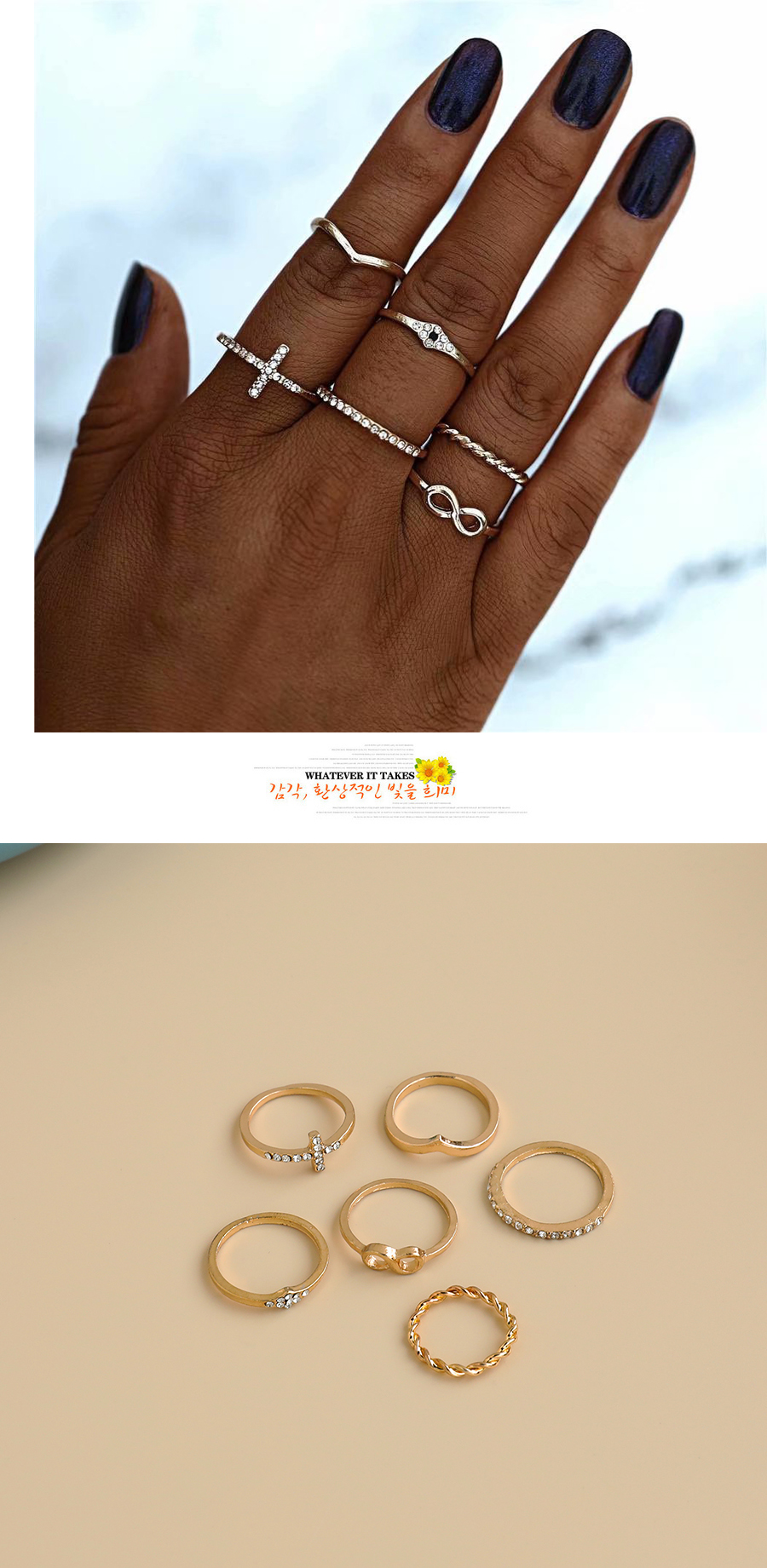 Fashion Golden Alloy Diamond Cross Ring Set,Rings Set