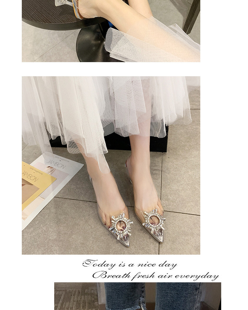 Fashion Silver Color Baotou Transparent Pointed Sun Flower Rhinestone High Heel Sandals,Slippers