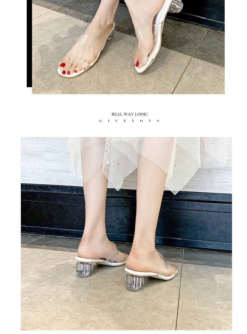 Fashion Apricot Transparent Thick Heel Sandals And Slippers,Slippers