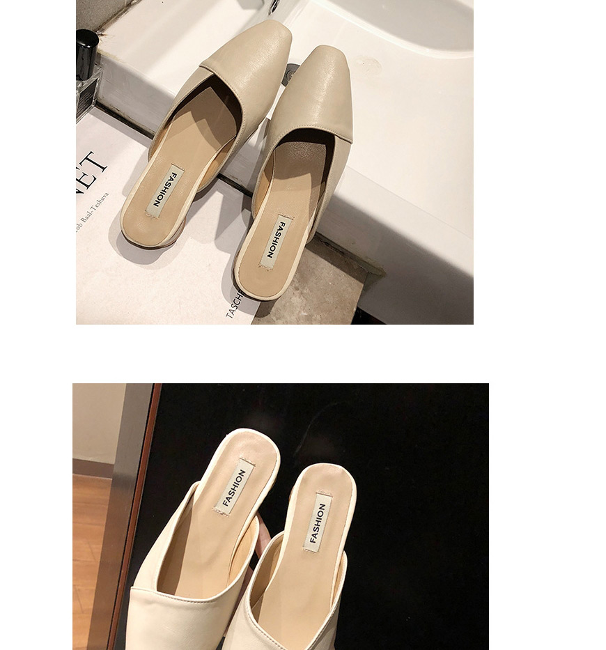 Fashion Khaki Pointed Splicing Flat Half Slippers Without Heel,Slippers