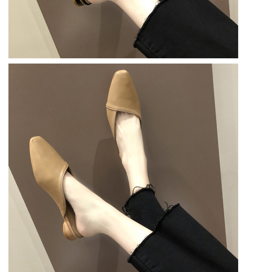 Fashion Creamy-white Pointed Toe Stitching Flat Half-slippers Without Heel,Slippers