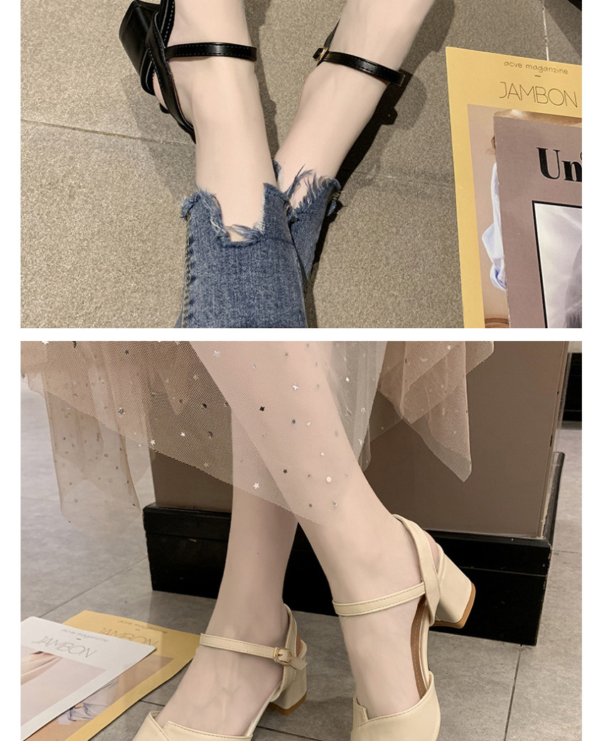 Fashion Creamy-white Pointed Toe Slippers With Thick Heel And A Buckle,Slippers
