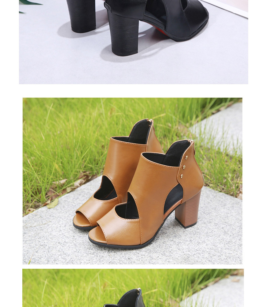 Fashion Light Brown Thick High-heeled Fish Mouth Sandals,Slippers