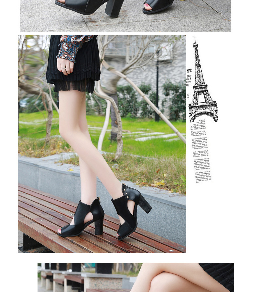 Fashion Light Brown Thick High-heeled Fish Mouth Sandals,Slippers