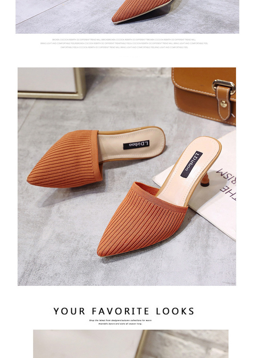 Fashion Orange Pointed Stiletto Half Slippers,Slippers