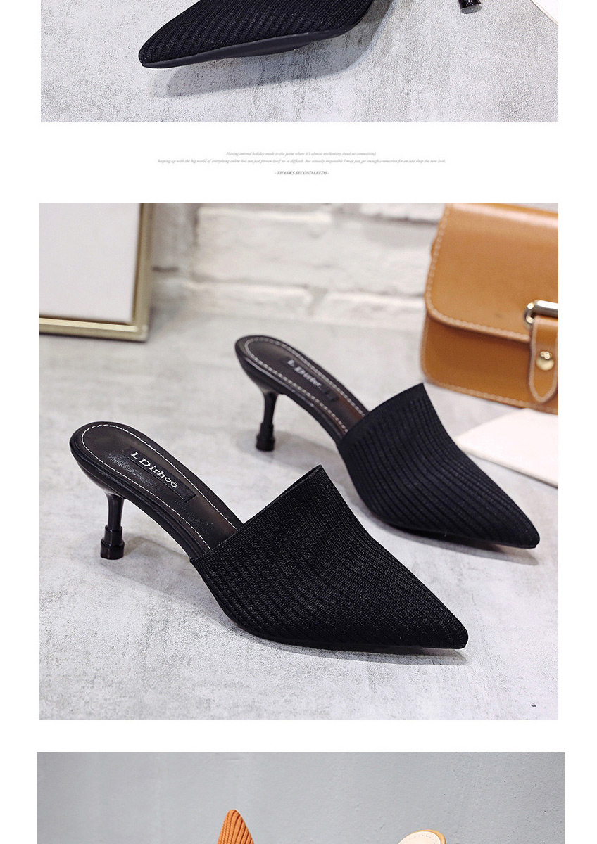 Fashion Black Pointed Stiletto Half Slippers,Slippers