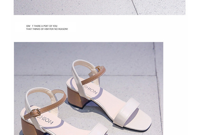 Fashion Khaki Square Toe Block Heel Open Toe One-strap High Heel Sandals,Slippers