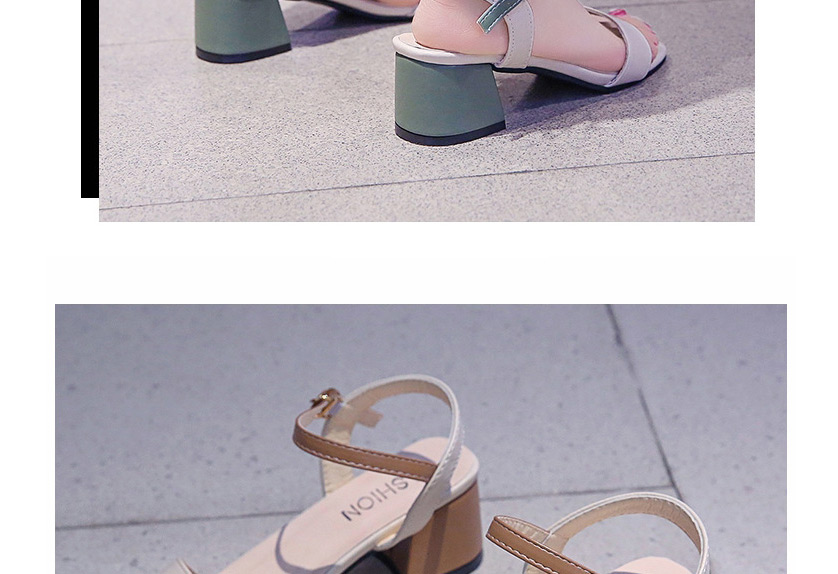 Fashion Green Square Toe Block Heel Open Toe High Heel Sandals,Slippers