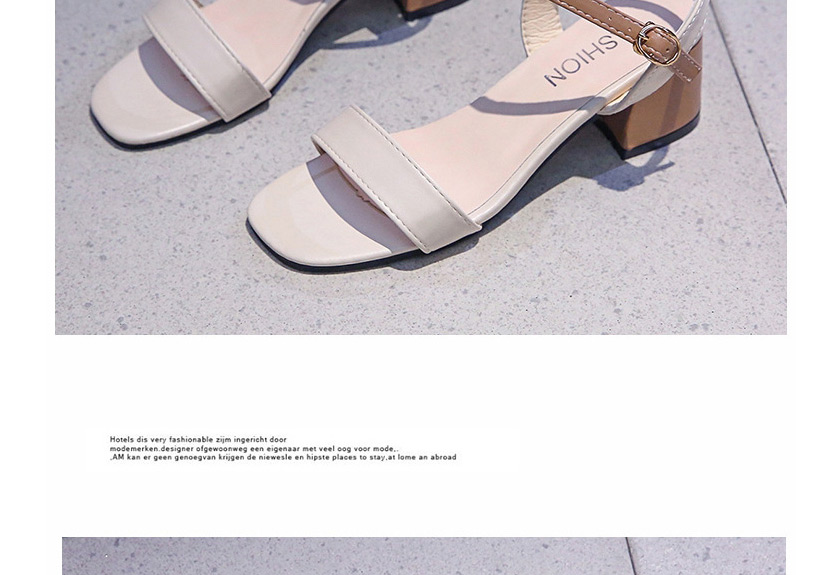 Fashion Khaki Square Toe Block Heel Open Toe One-strap High Heel Sandals,Slippers