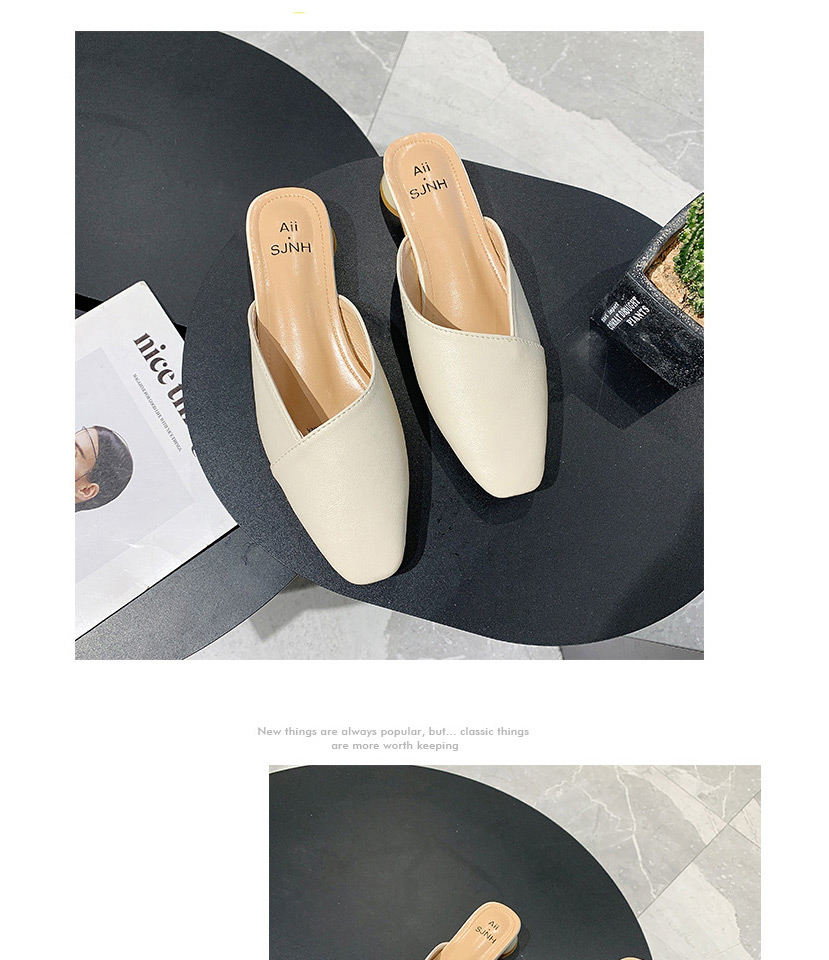 Fashion Creamy-white Square Toe Crossover Half Slippers,Slippers