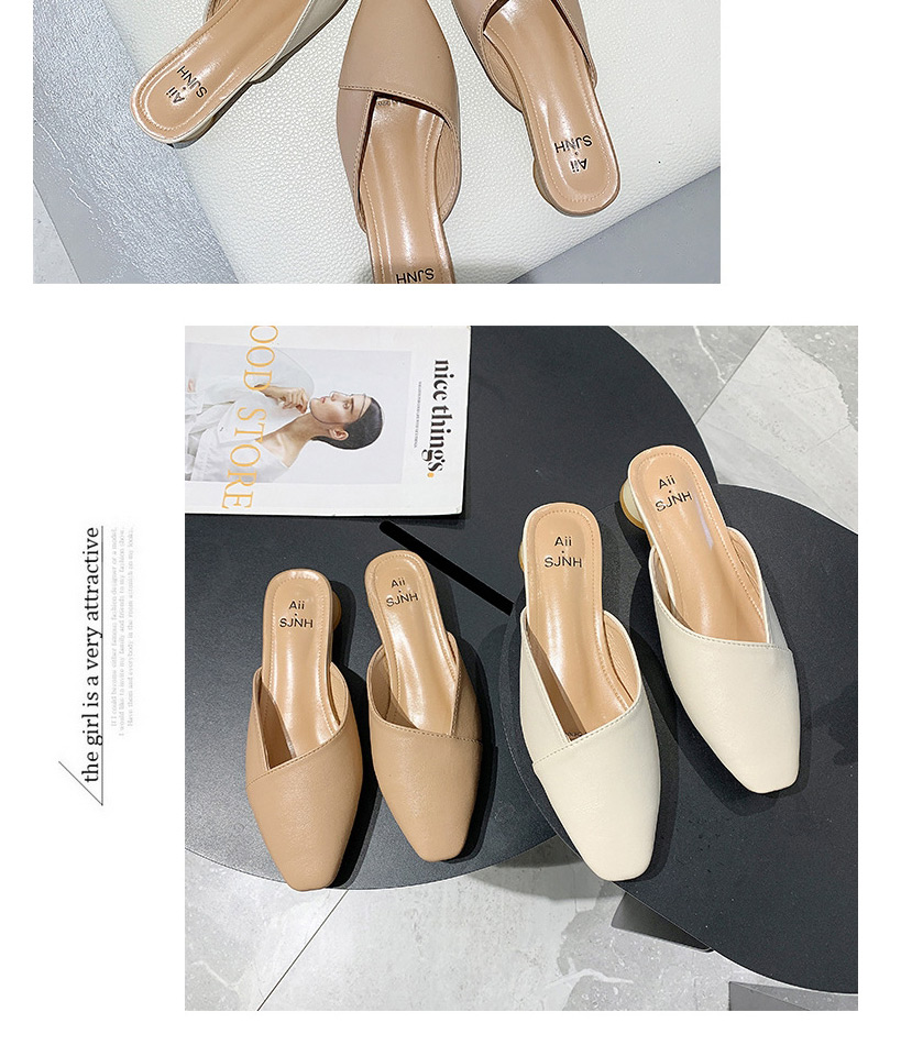 Fashion Apricot Square Toe Crossover Half Slippers,Slippers