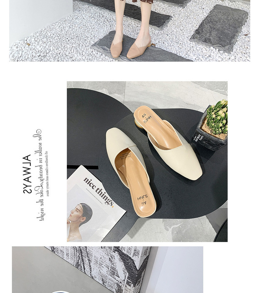Fashion Apricot Square Toe Crossover Half Slippers,Slippers