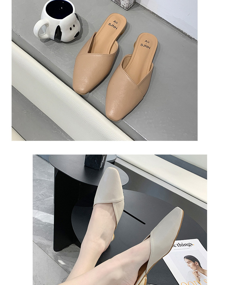 Fashion Creamy-white Square Toe Crossover Half Slippers,Slippers
