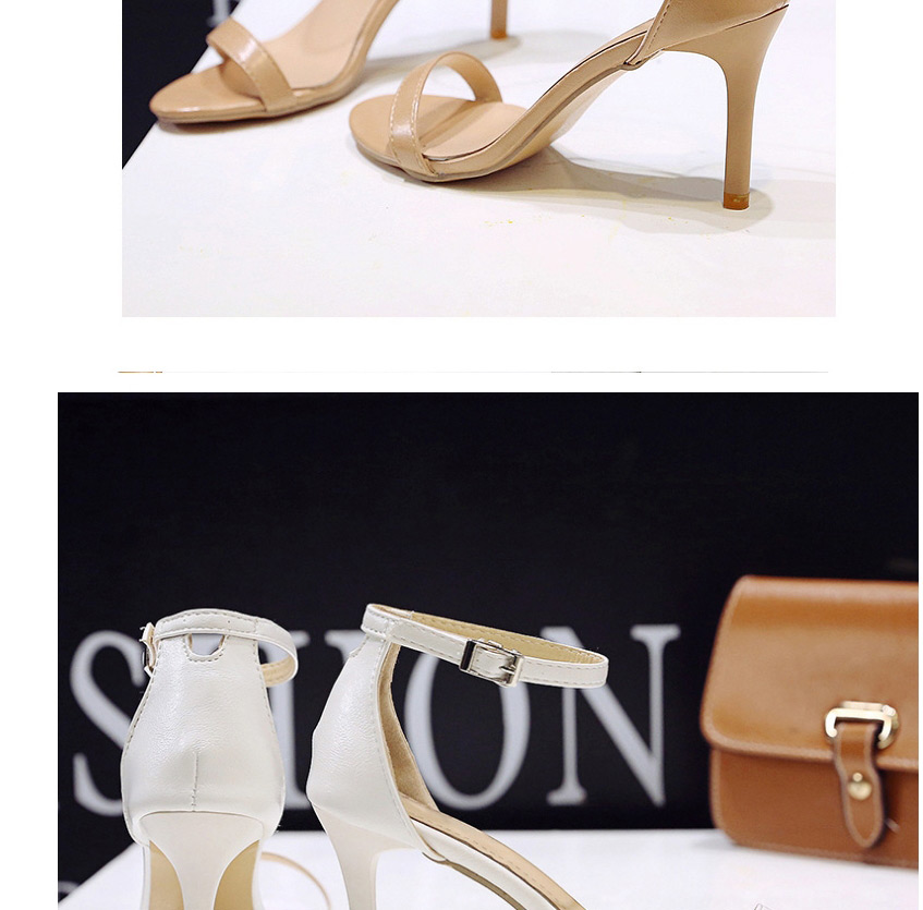 Fashion Apricot 6cm Buckle Strap High Stiletto Heel Round Toe Open Toe Sandals,Slippers