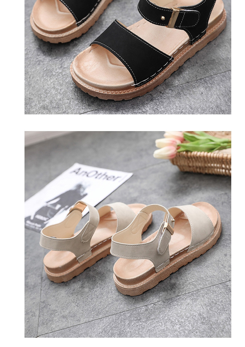 Fashion Creamy-white Round Toe Open Toe Flat Sandals,Slippers