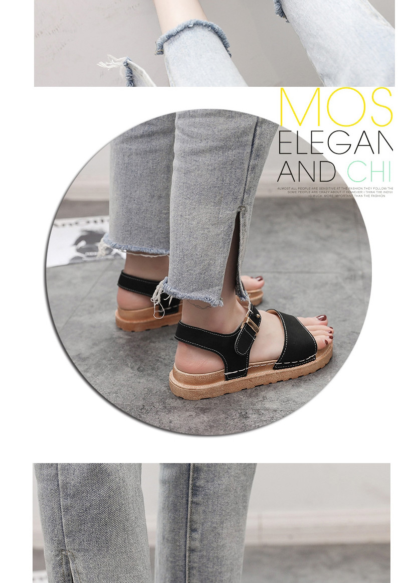 Fashion Khaki Round Toe Open Toe Flat Sandals,Slippers