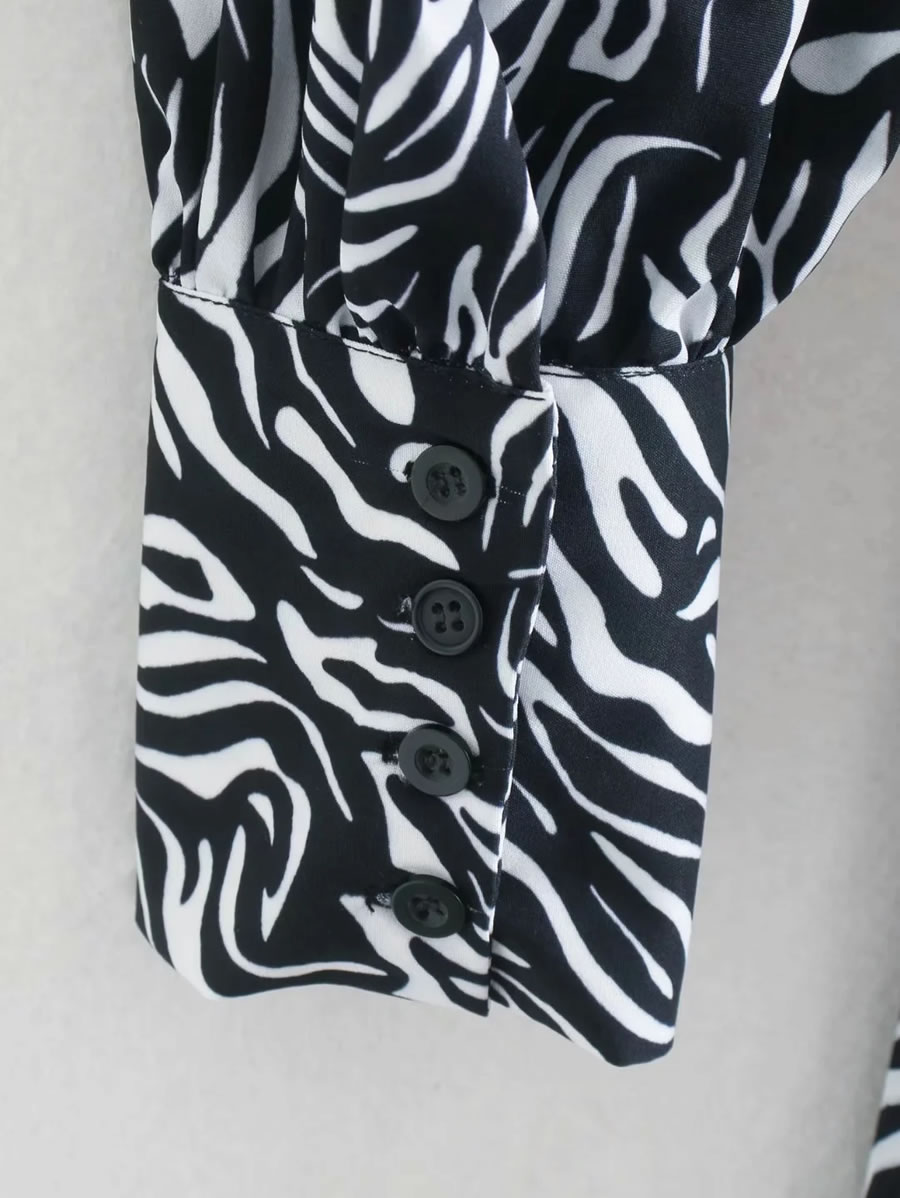 Fashion Geometric Pattern Animal Print Belted Dress,Long Dress
