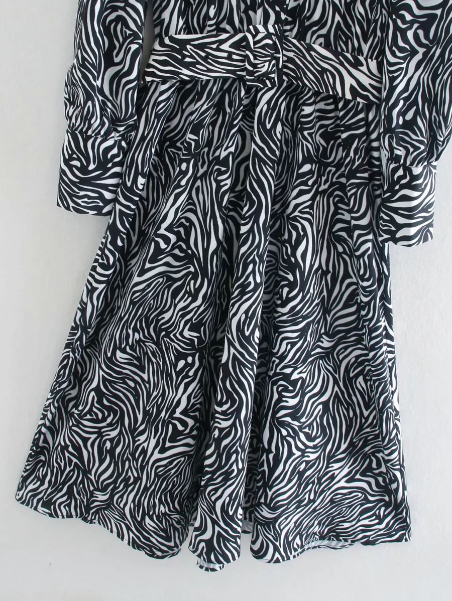Fashion Geometric Pattern Animal Print Belted Dress,Long Dress