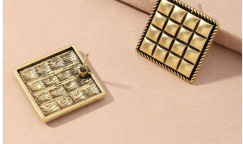 Fashion Gold Color Color Matte Gold Button Square Alloy Earrings,Stud Earrings