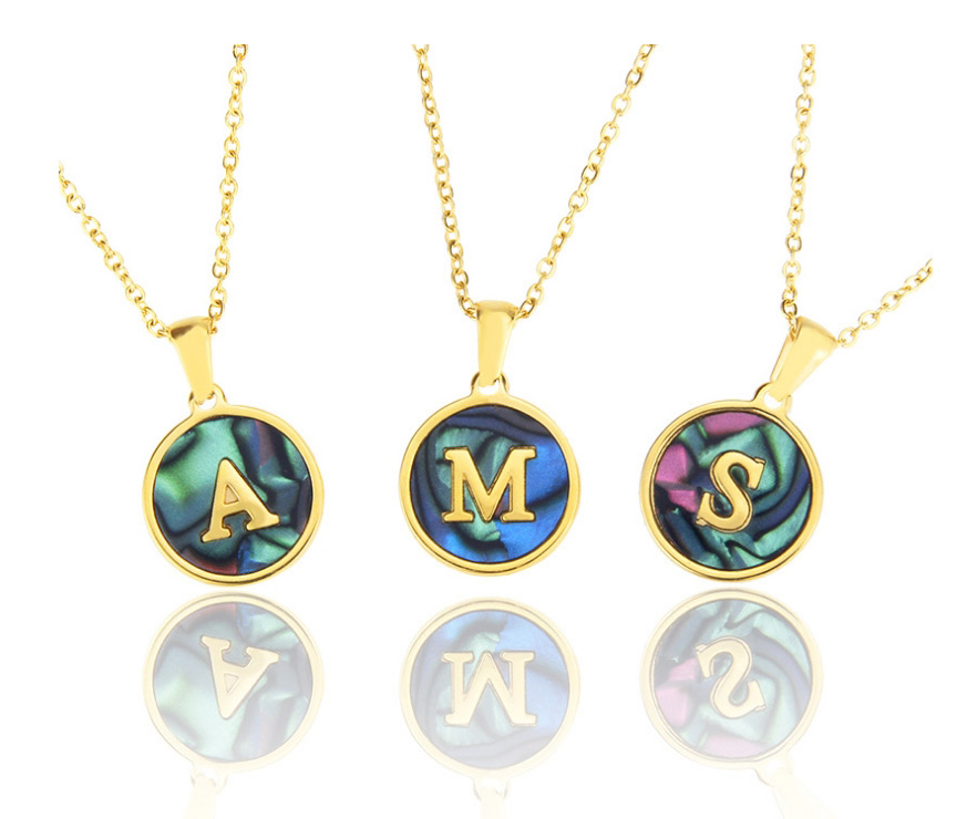 Fashion Z Gold Color Stainless Steel Round Shell Letter Necklace,Necklaces