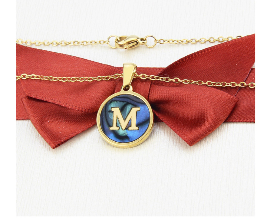 Fashion H Gold Color Stainless Steel Round Shell Letter Necklace,Necklaces