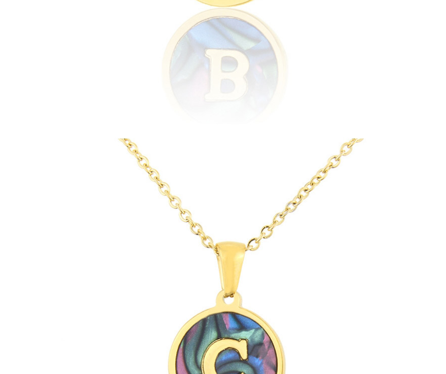 Fashion H Gold Color Stainless Steel Round Shell Letter Necklace,Necklaces