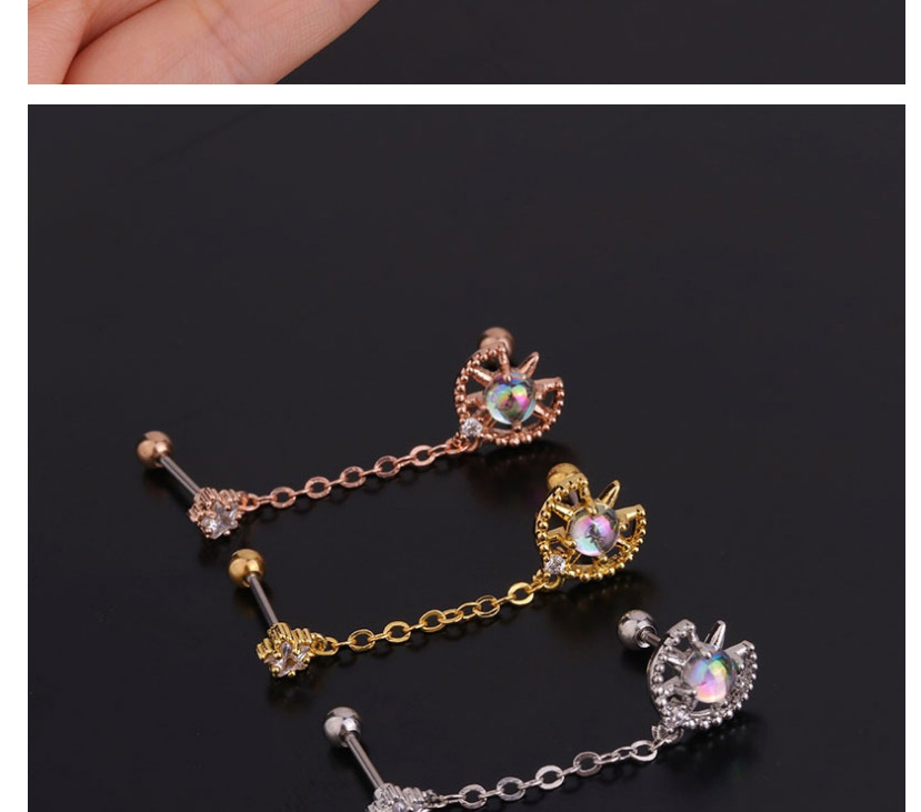 Fashion 4#rose Gold Flower Geometry Inlaid Zircon Stainless Steel Screw Double Pierced Earrings,Earrings