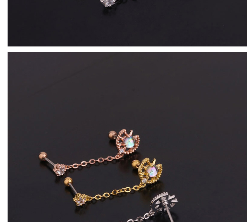 Fashion 2#silver Color Flower Geometric Shape Inlaid Zircon Stainless Steel Screw Double Pierced Earrings,Earrings