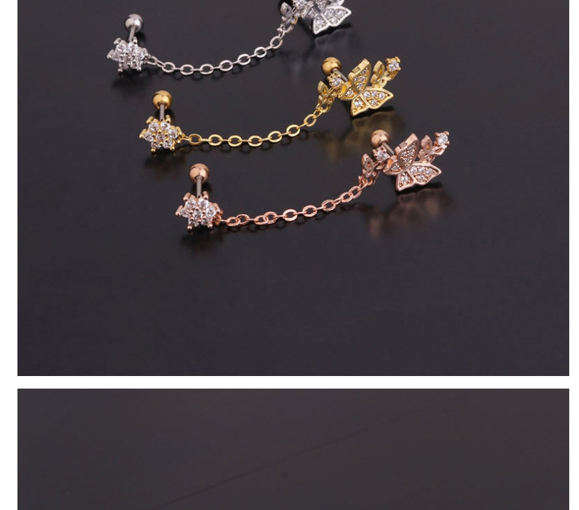 Fashion 2#gold Flower Geometric Shape Inlaid Zircon Stainless Steel Screw Double Pierced Earrings,Earrings