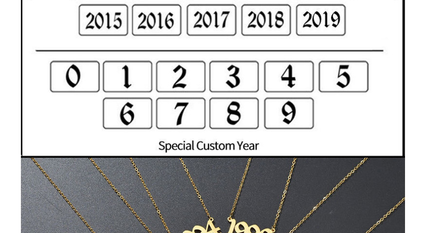 Fashion 1986-gold Stainless Steel Year Number Hollow Necklace,Necklaces