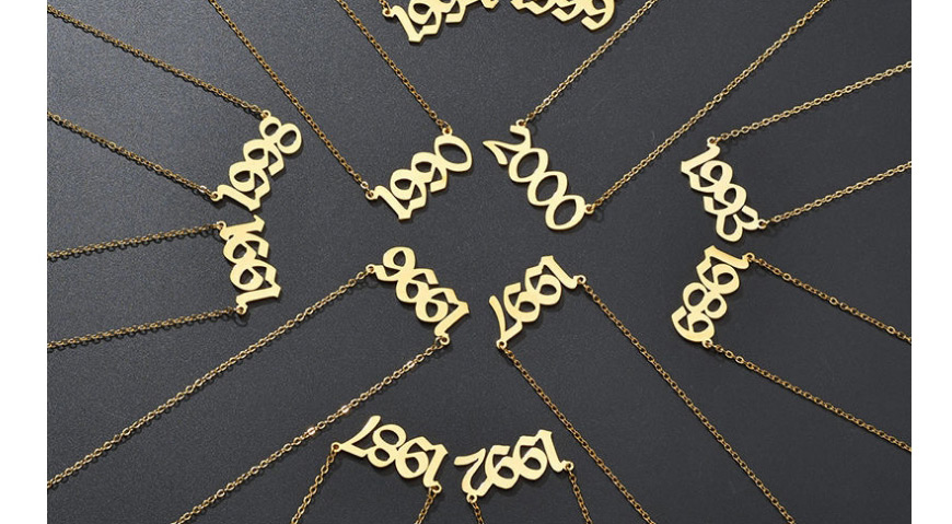 Fashion 2003-gold Stainless Steel Year Number Hollow Necklace,Necklaces