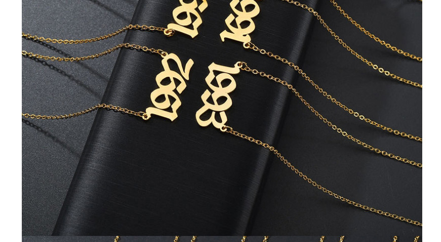 Fashion 2002-gold Stainless Steel Year Number Hollow Necklace,Necklaces