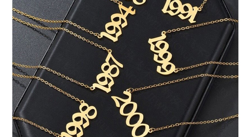 Fashion 1990-gold Stainless Steel Year Number Hollow Necklace,Necklaces