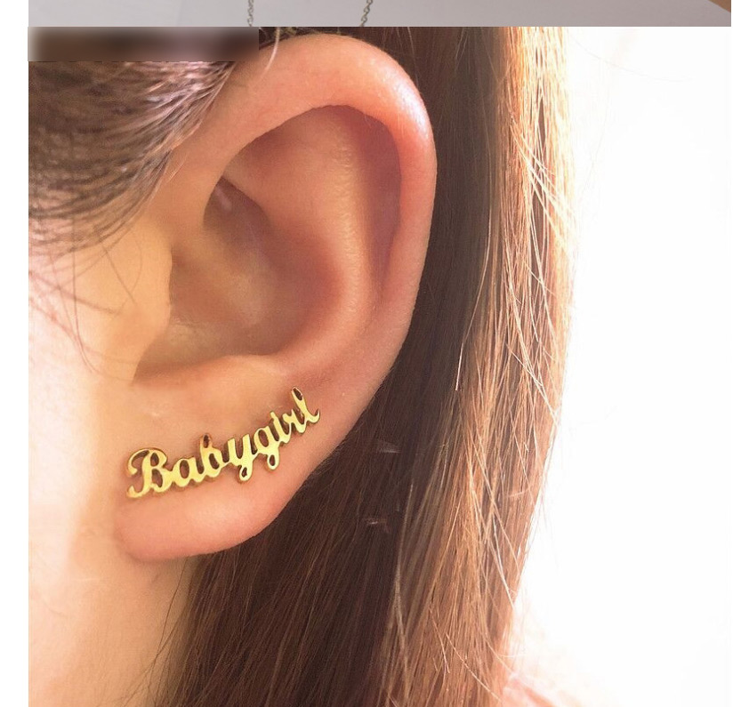 Fashion Stud Earrings-steel Color Letter Stainless Steel Hollow Earrings Necklace,Earrings