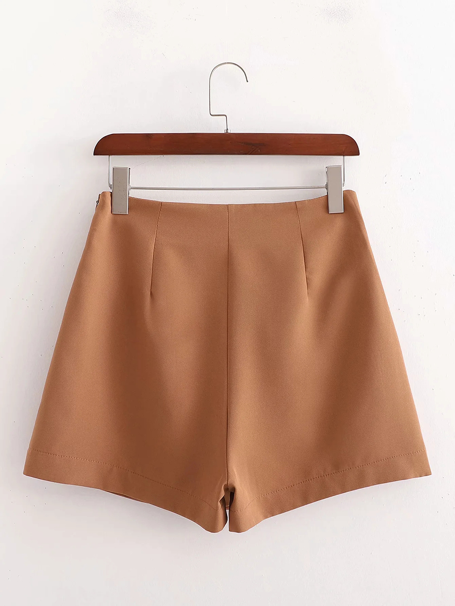Fashion Caramel Colour Metal Single-breasted Solid Color Shorts Skirt,Shorts