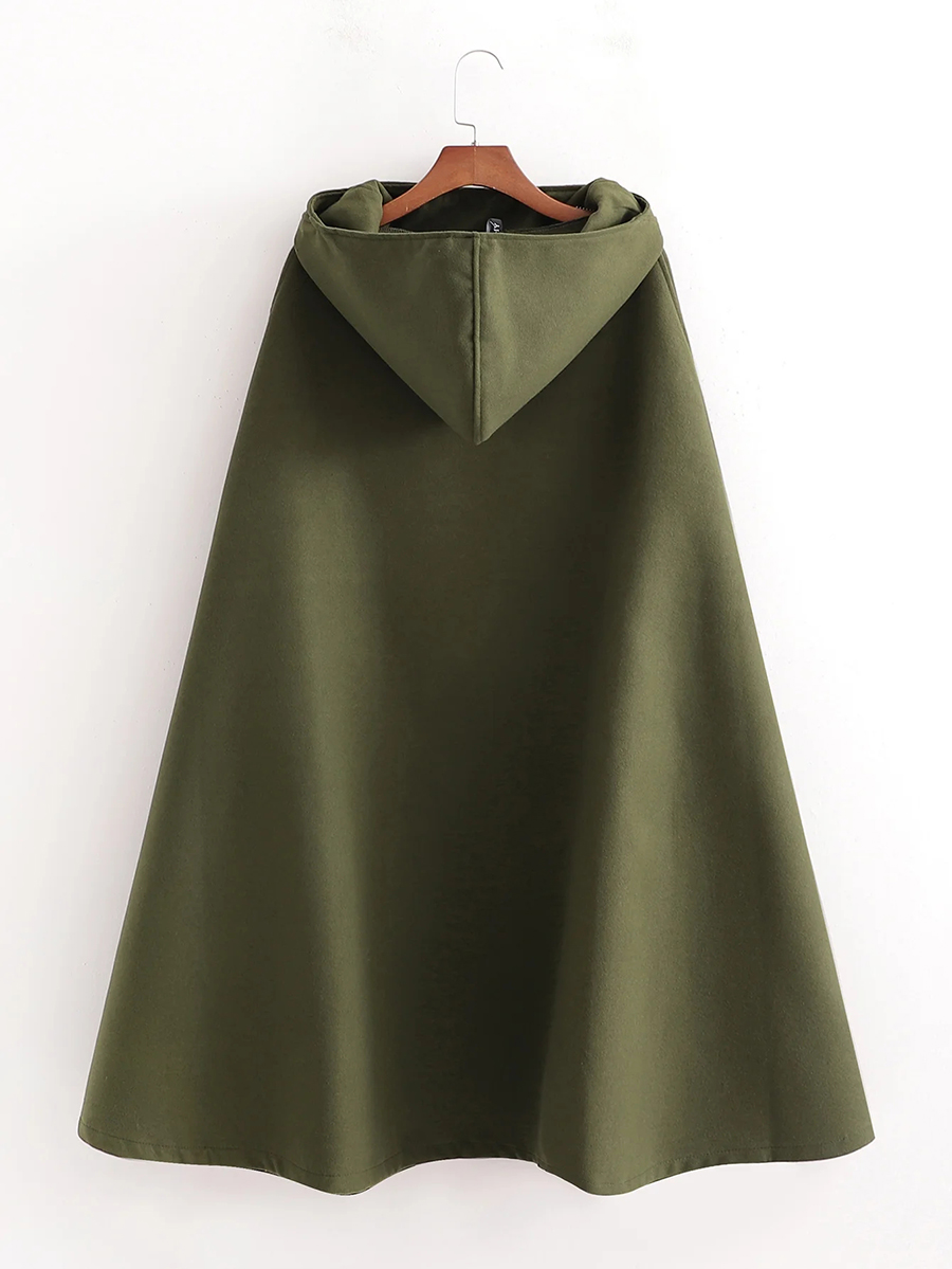 Fashion Green Pure Color Hooded Woolen Cloak Coat,Coat-Jacket