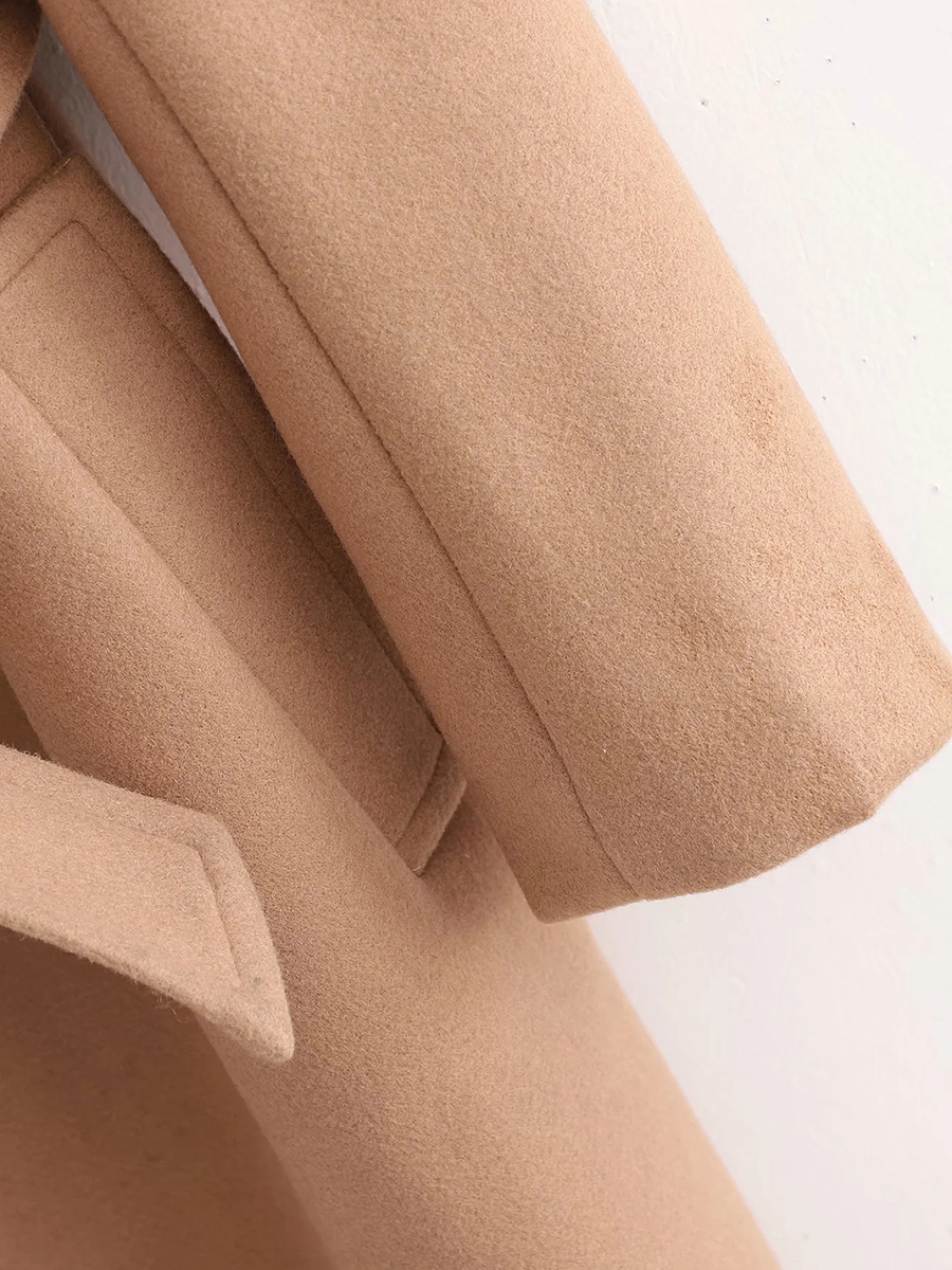 Fashion Caramel Colour Solid Color Wool Coat Jacket With Belt,Coat-Jacket