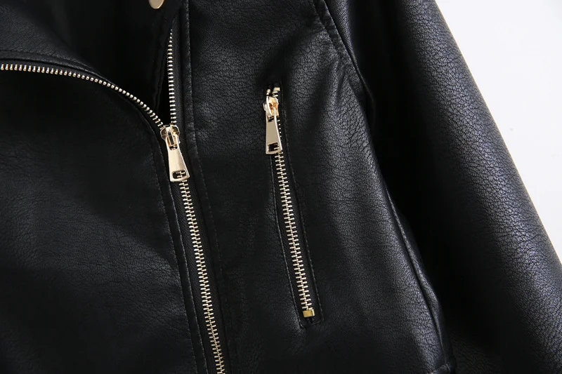 Fashion Black Zip Cropped Leather Motorcycle Jacket,Coat-Jacket