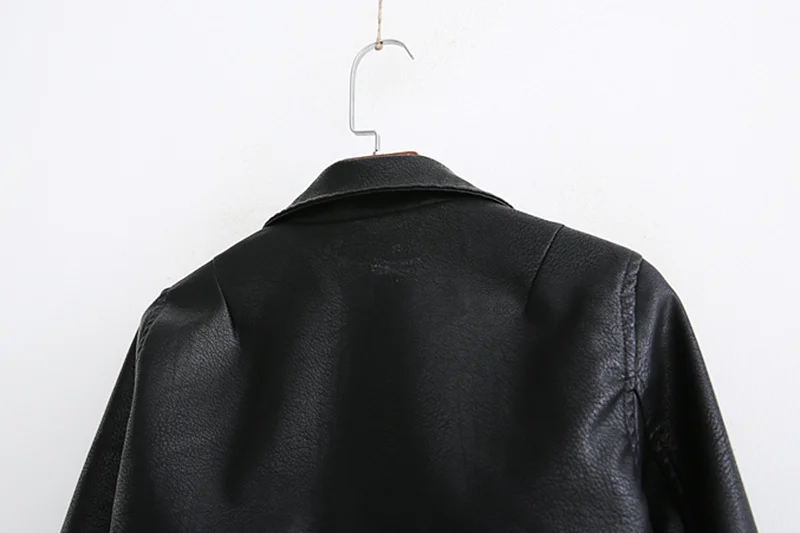 Fashion Black Zip Cropped Leather Motorcycle Jacket,Coat-Jacket