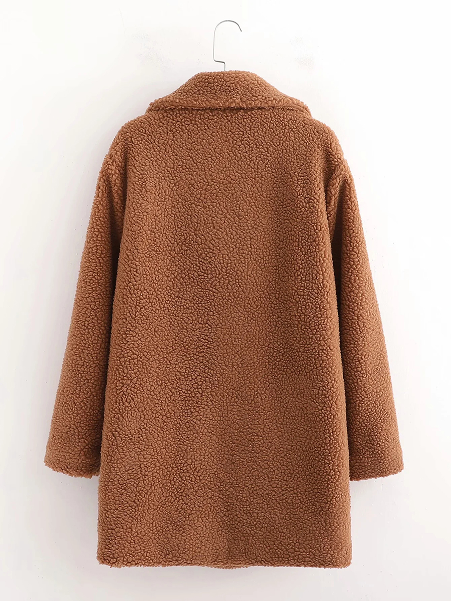 Fashion Brown Lapel Solid Color Teddy Hair Mid-length Coat,Coat-Jacket