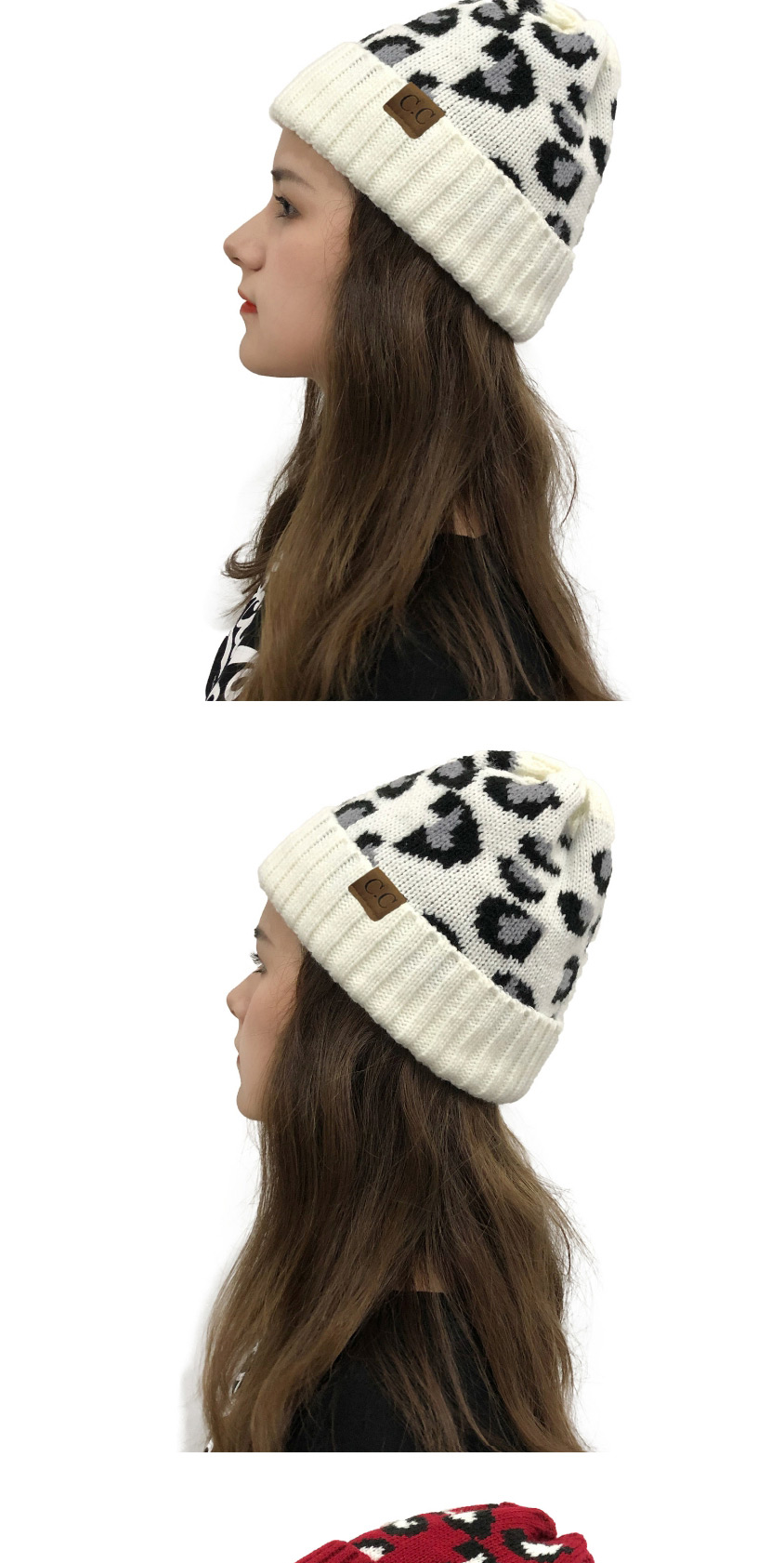 Fashion Claret Letter-labeled Leopard-print Curled Knit Hat,Knitting Wool Hats