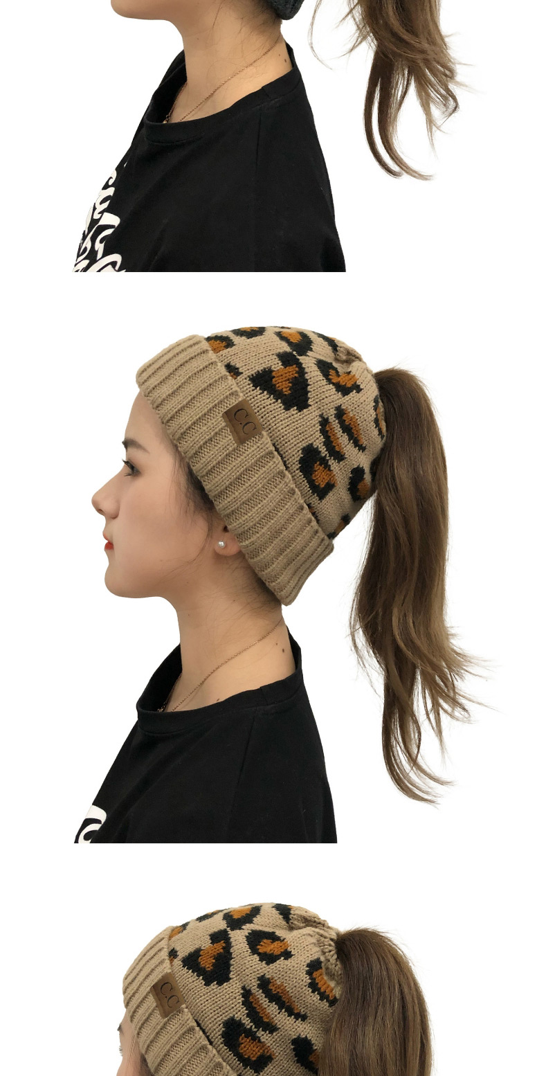 Fashion Dark Gray Leopard Print Knitted Beanie With Curled Edges,Knitting Wool Hats