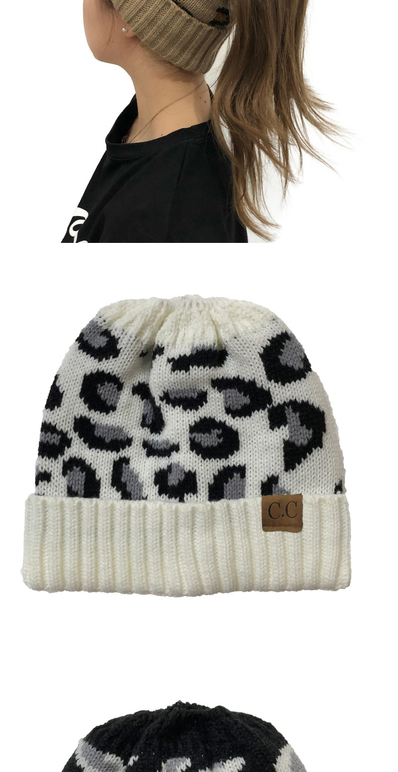 Fashion Dark Gray Leopard Print Knitted Beanie With Curled Edges,Knitting Wool Hats