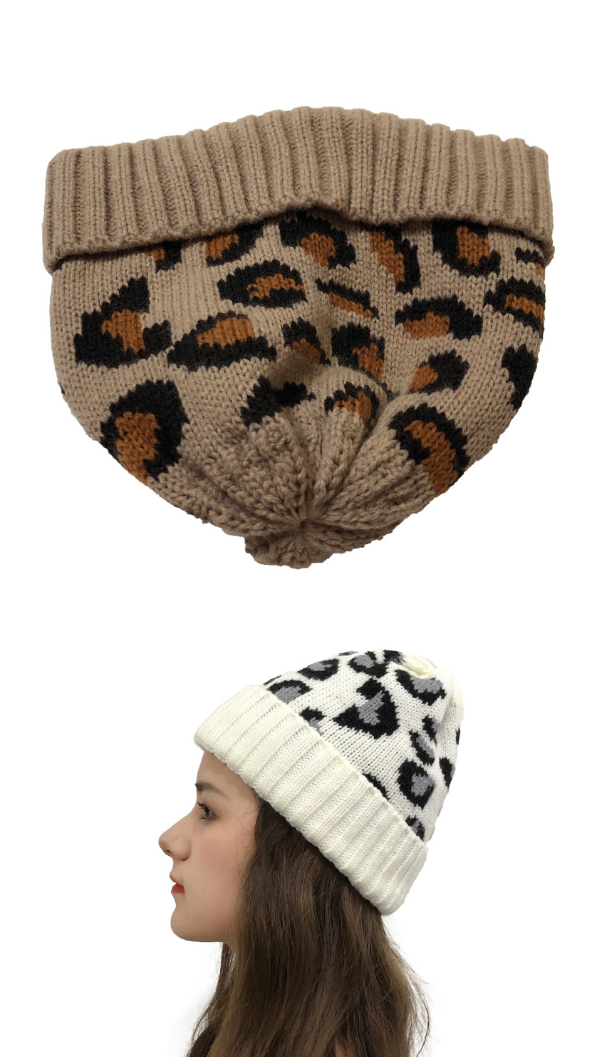 Fashion Camel Leopard Jacquard Knitted Beanie,Knitting Wool Hats