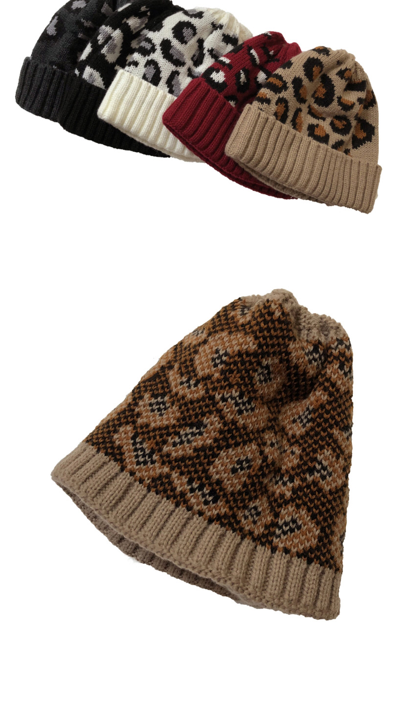 Fashion Dark Gray Leopard Jacquard Knitted Beanie,Knitting Wool Hats